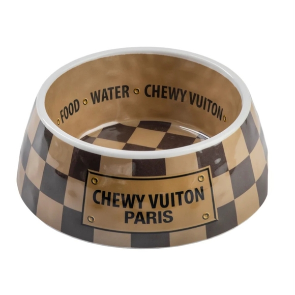 NEW Set of 2 Checker Chewy Vuiton Bowl and 2 Matching Checkered Placemat - Picture 10 of 12